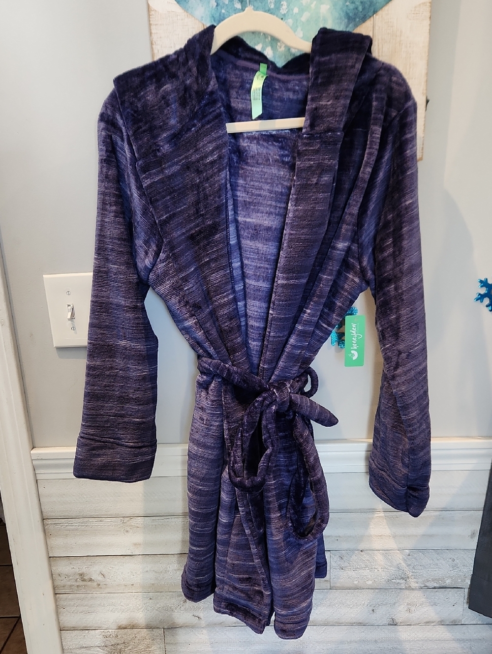 NWT Honeydew Intimates Blue Plush Hooded Lounge Robe Women's Sz S/M